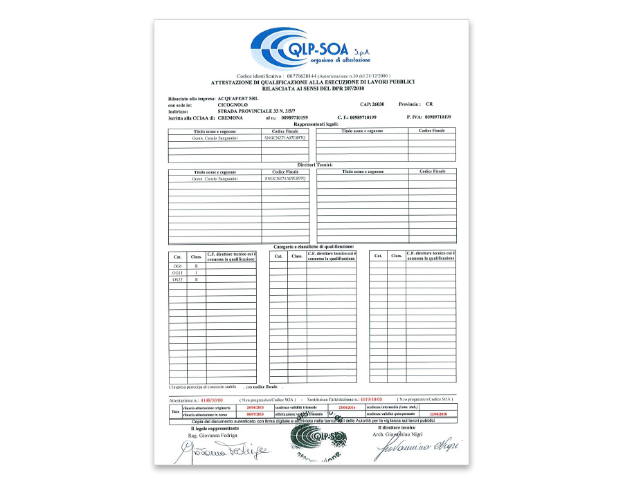 Certificazioni Acquafert s.r.l.